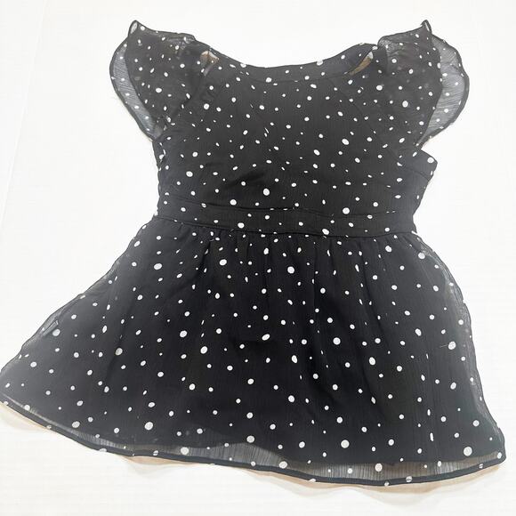 DKNY Toddler Girls Black Dot Blouse sz 3T Flutter Sleeve Blouse - Picture 3 of 7